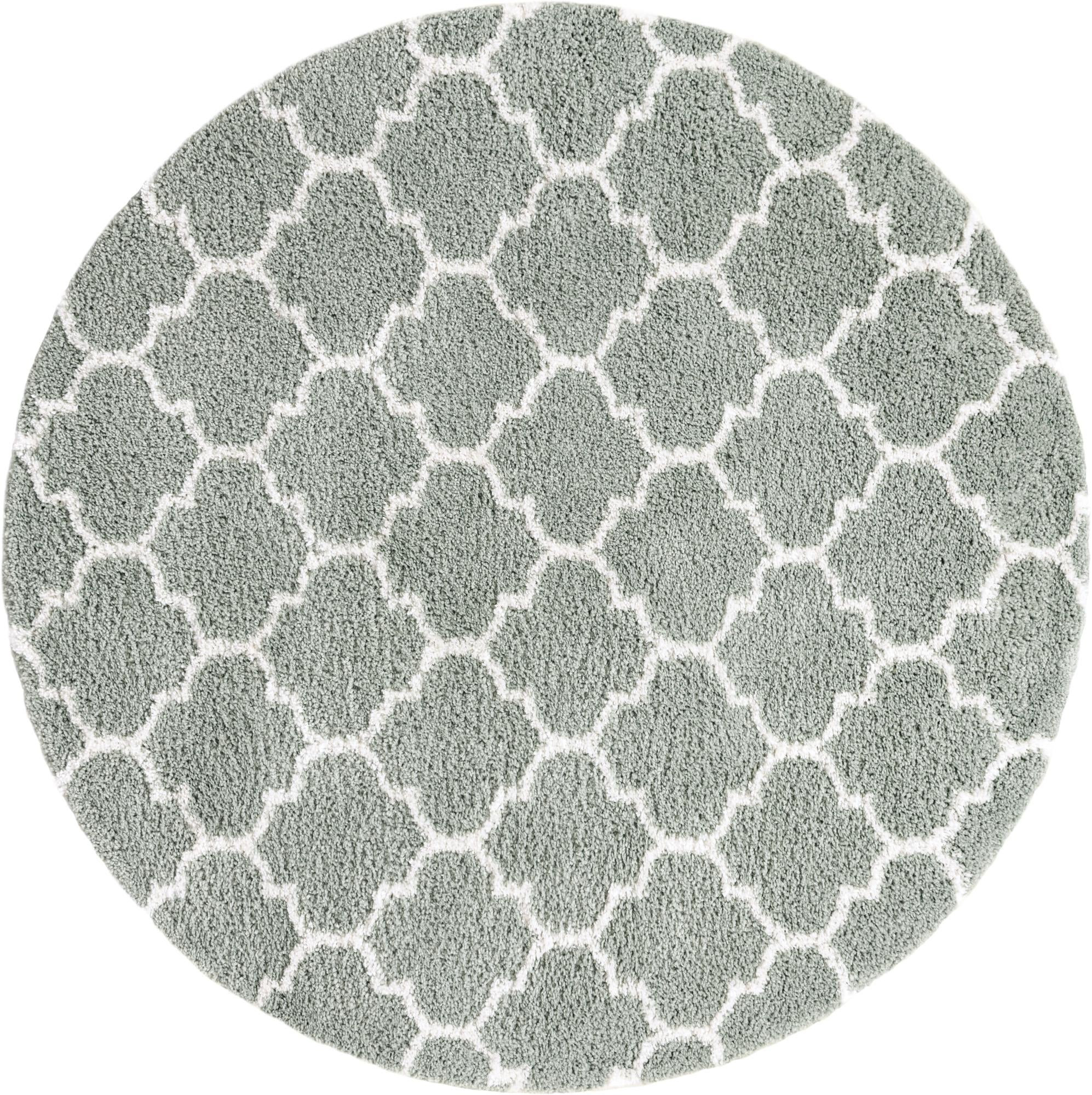 7' 10 x 7' 10 Jameson · Trellis Shag Rug, cyan and ivory