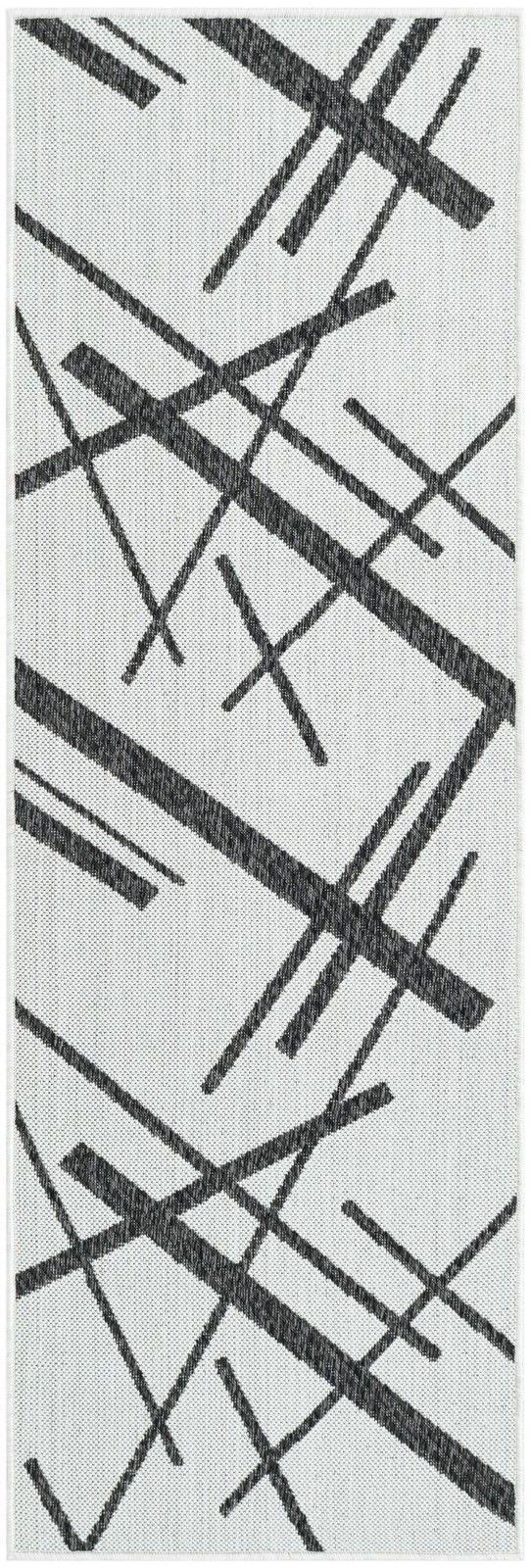 2' x 6' Saffron · Abstract Outdoor Rug, black and white