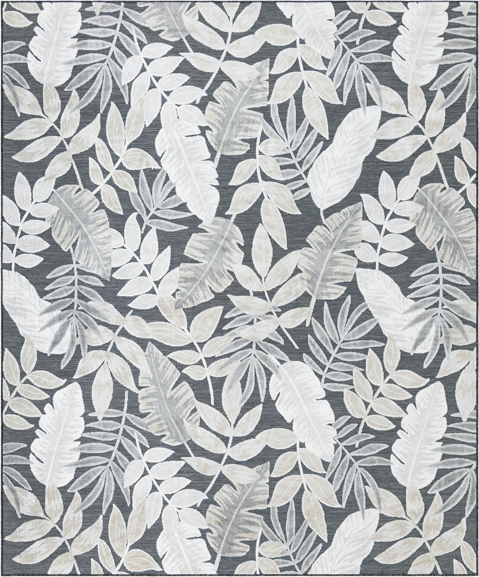 8' 2 x 10' Quimby · Botanical Outdoor Rug, black and ivory