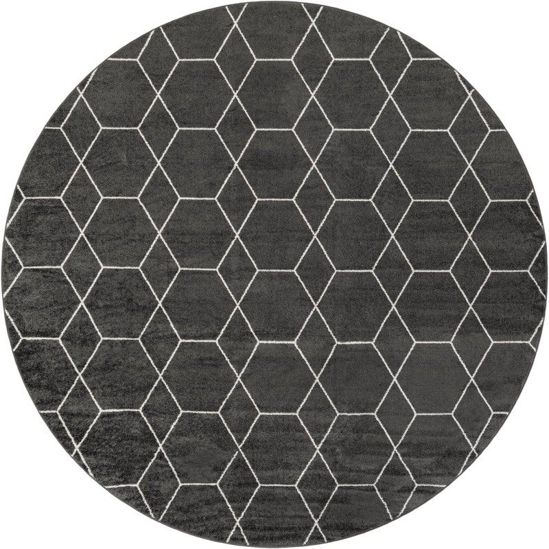 12' x 12' Galloway · Geometric lattice rug, gray and ivory