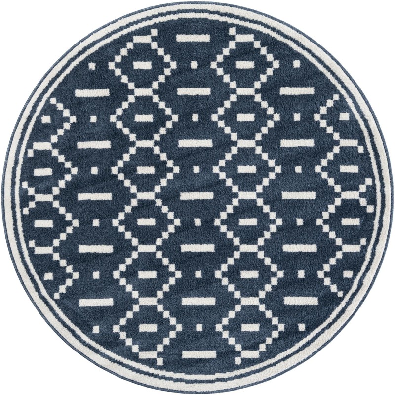 5' x 5' Rankin · Geometric rug, blue and ivory