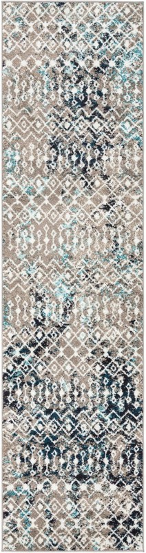 2' 7 x 10' Boswell · Geometric trellis rug, gray and teal