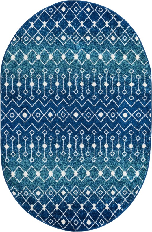5' 3 x 8' Boswell · Tribal trellis rug, navy and teal