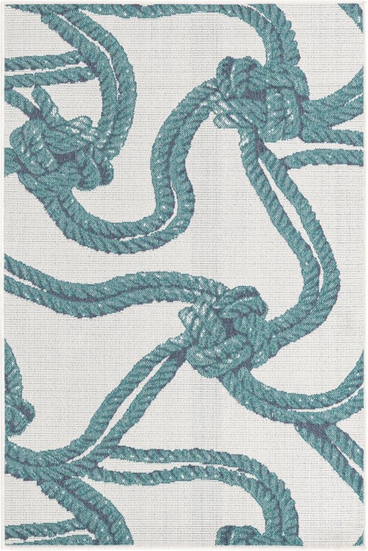 4' x 6' Calder · Nautical rope Outdoor Rug, teal and ivory