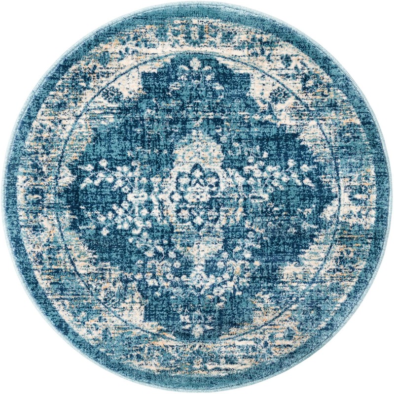 3' 3 x 3' 3 Fanshawe · Medallion rug, navy and beige