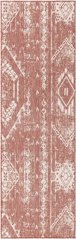 2' x 8' Wildman · Geometric Outdoor Rug, rust red
