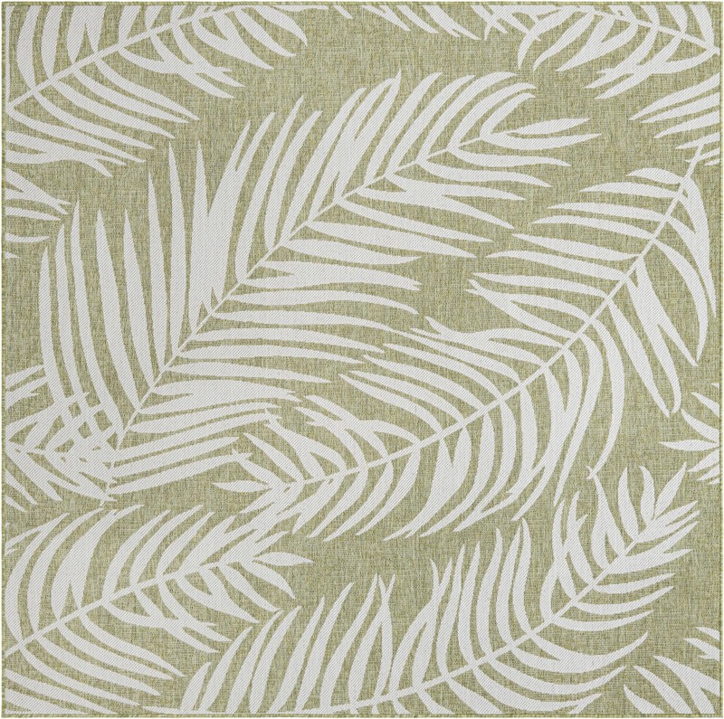 7' 10 x 7' 10 Moody · Palm leaf Outdoor Rug, green and ivory