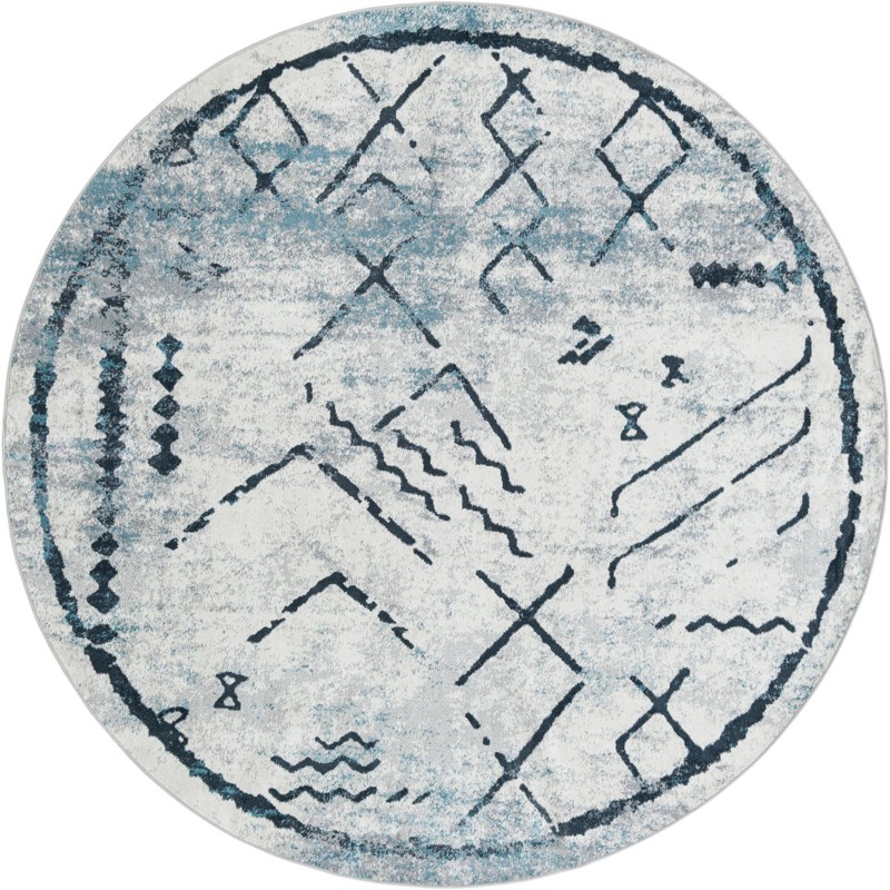 7' 10 x 7' 10 Platt · Tribal geometric Washable Rug, blue and ivory