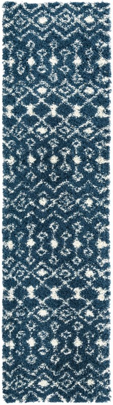 2' 7 x 10' Bayley · Geometric trellis Shag Rug, navy and ivory