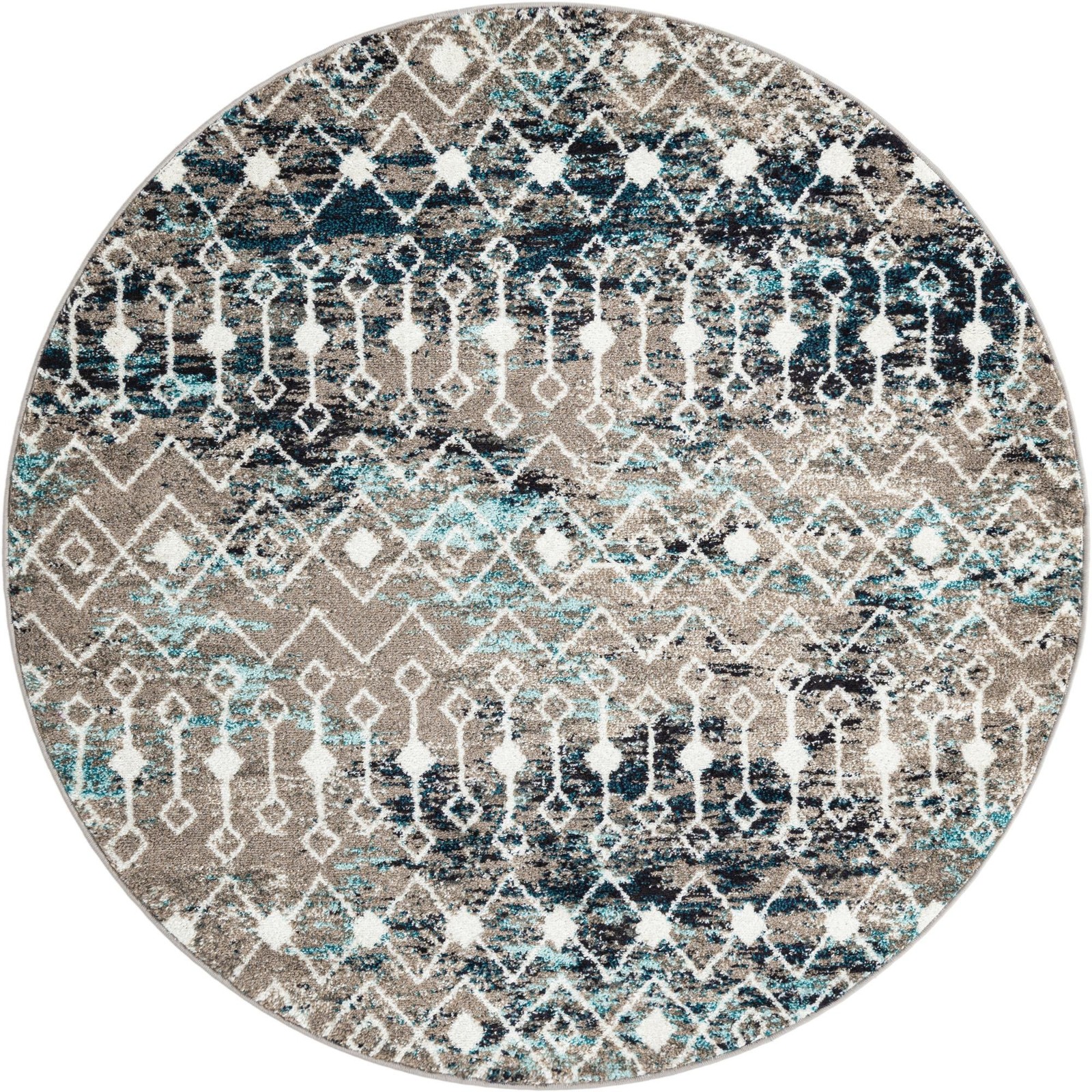 6' x 6' Boswell · Geometric trellis rug, gray and teal