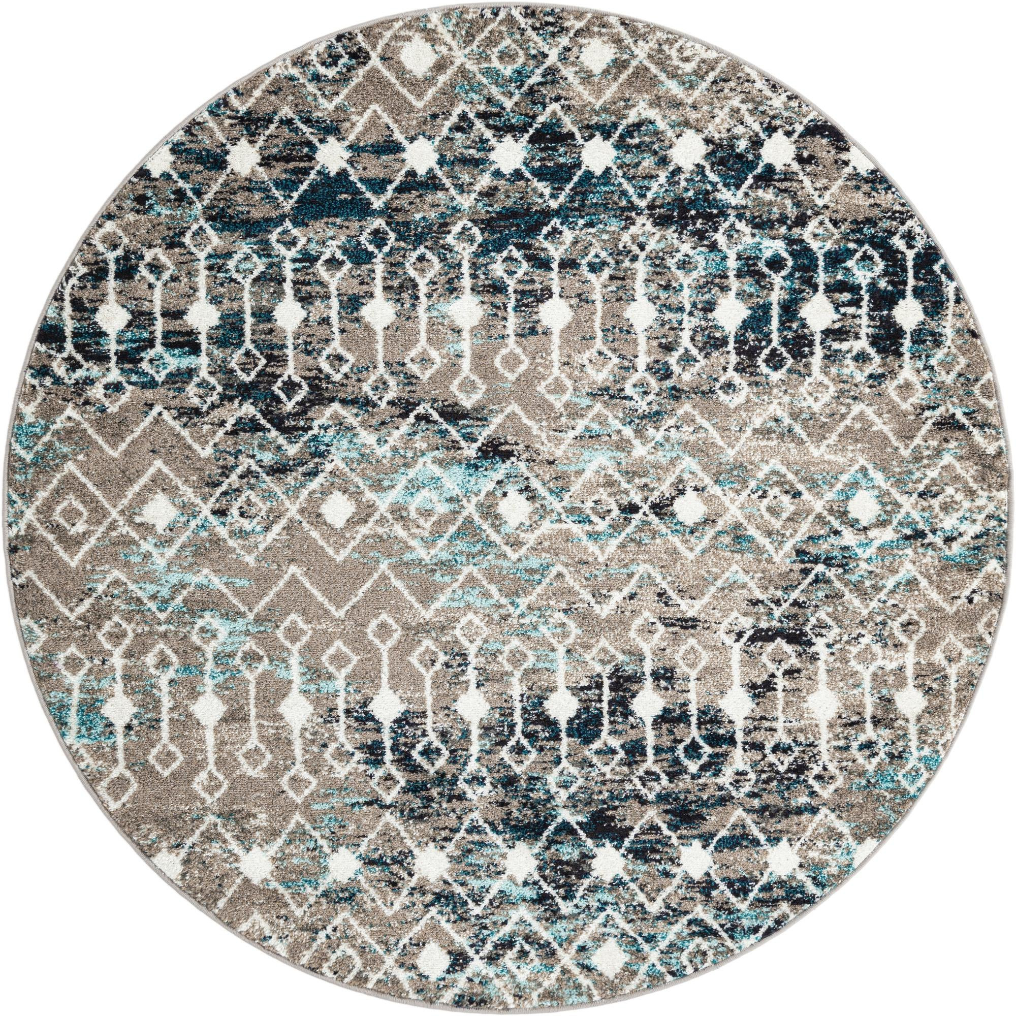 6' x 6' Boswell · Geometric trellis rug, gray and teal