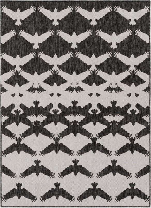 5' 3 x 7' Wayland · Bird tessellation Outdoor Rug, black and white