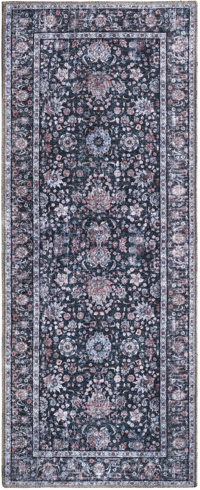 2' x 5' Bertie · Distressed floral rug, ink and ivory