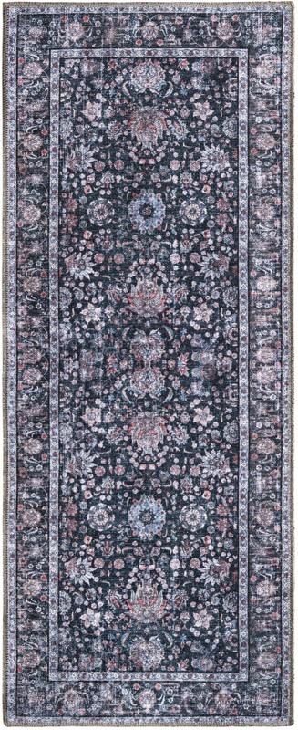 Bertie · Distressed floral rug, ink and ivory