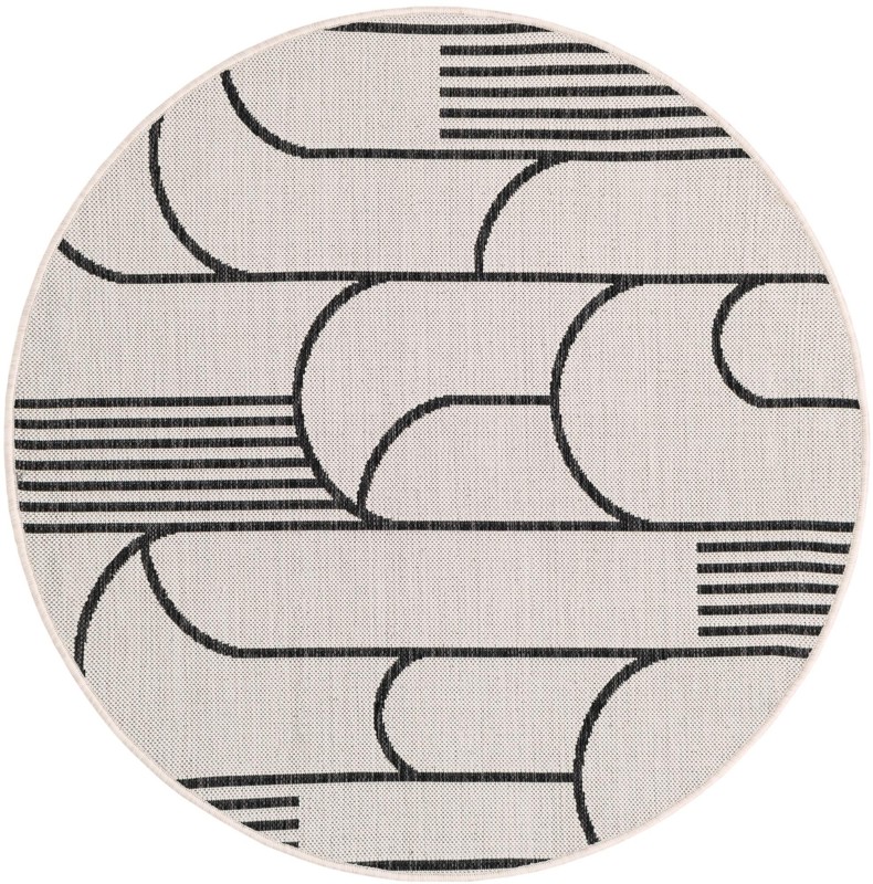 4' x 4' Prudence · Geometric Outdoor Rug, black and white