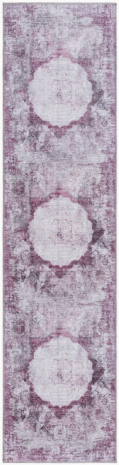 2' x 8' Fallowfield · Distressed medallion Washable Rug, pink and ivory