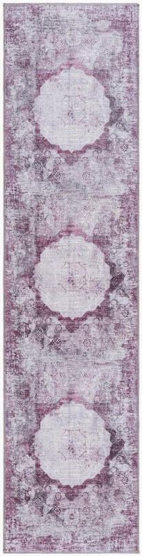 2' x 8' Fallowfield · Distressed medallion Washable Rug, pink and ivory