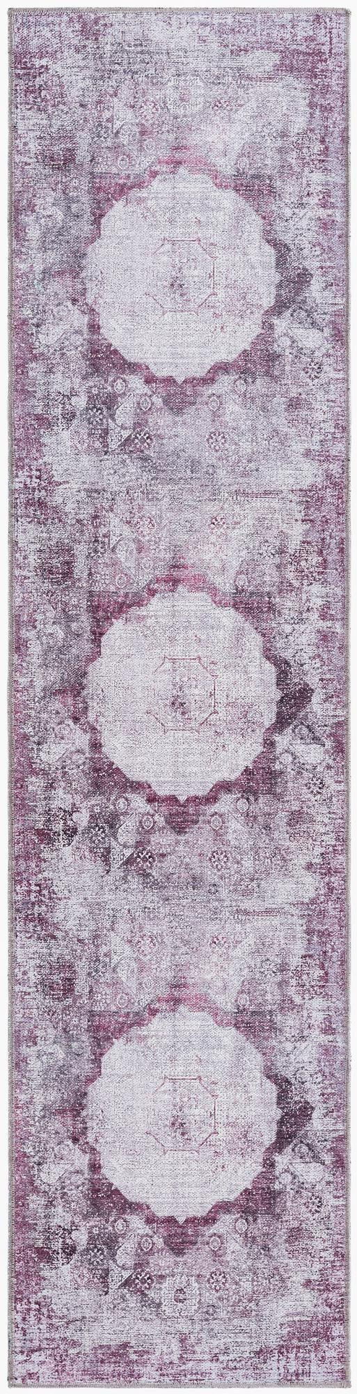 2' x 8' Fallowfield · Distressed medallion Washable Rug, pink and ivory