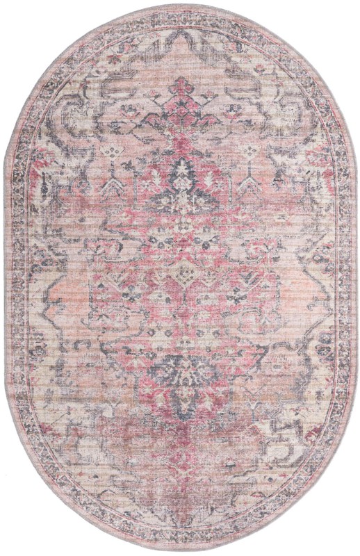 5' 3 x 8' Medford · Distressed medallion Washable Rug, pink and gray