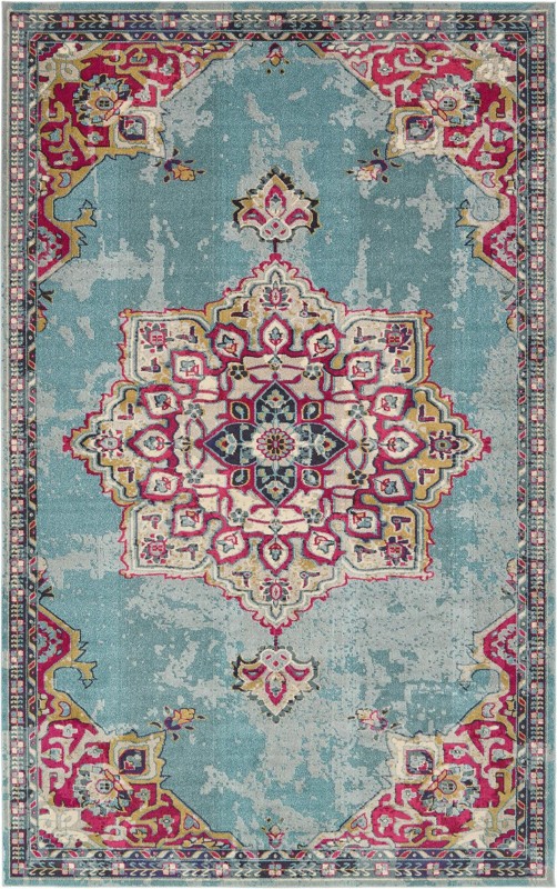 Birchard · Distressed medallion Washable Rug, turquoise and magenta
