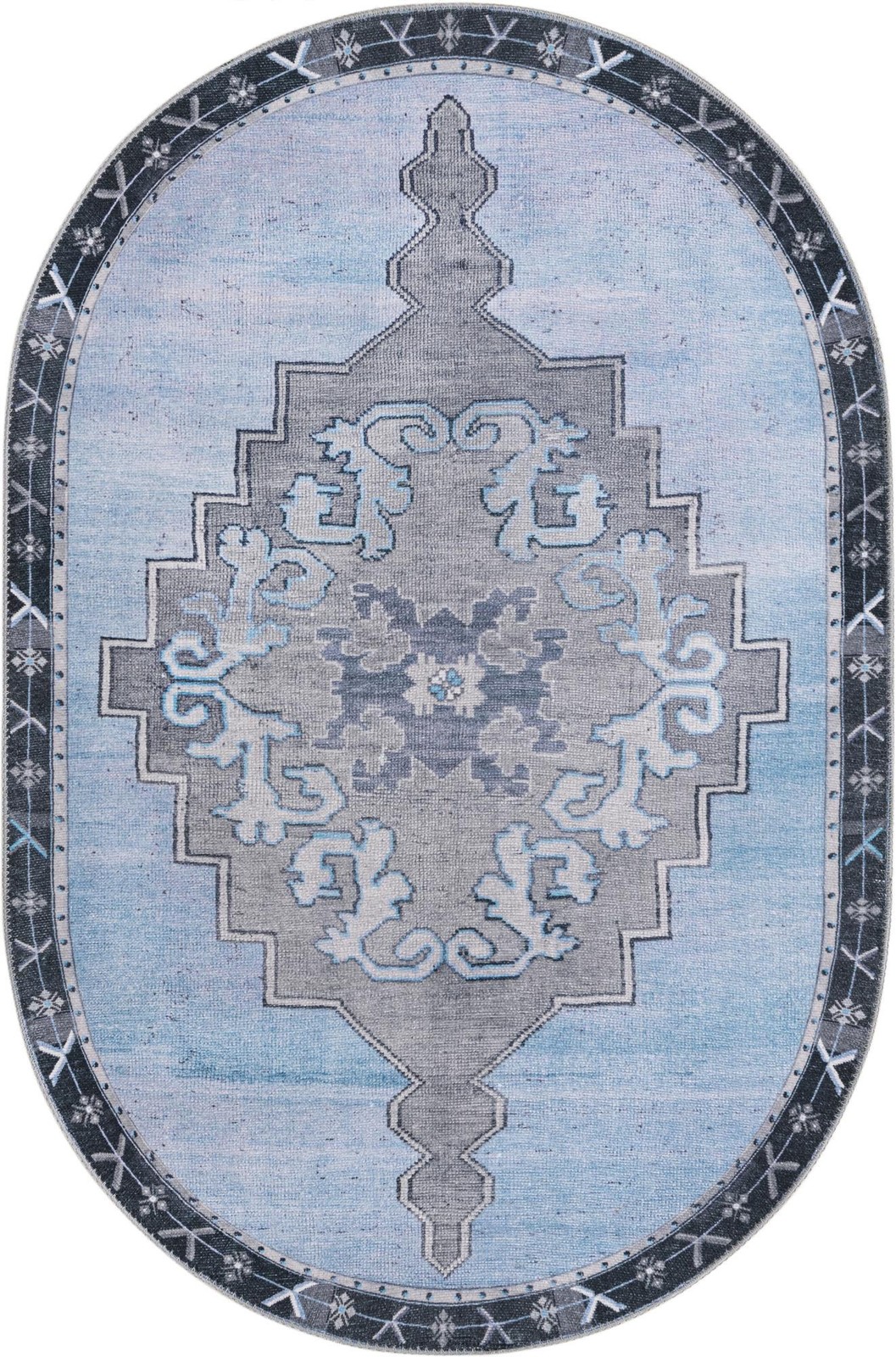2' x 3' Sanderson · Medallion Washable Rug, blue and gray
