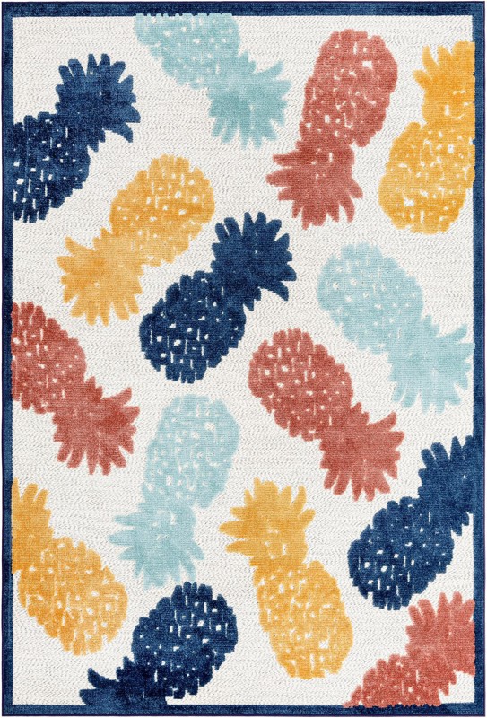 6' x 9' Ewell · Pineapple Outdoor Rug, multicolor and white