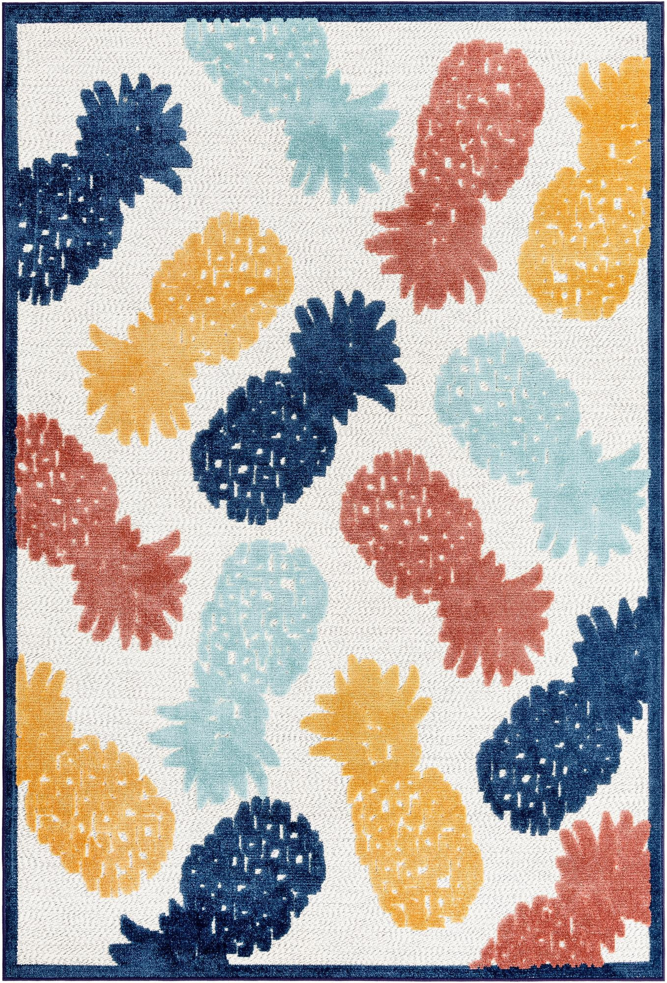 6' x 9' Ewell · Pineapple Outdoor Rug, multicolor and white