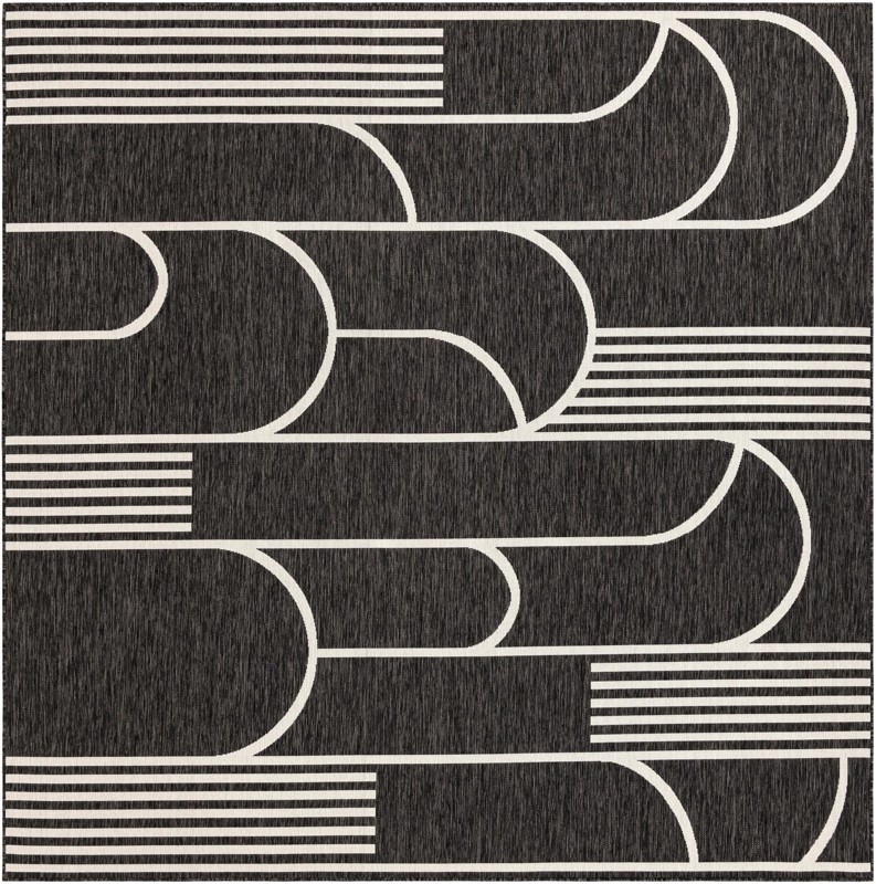 10' x 10' Prudence · Geometric Outdoor Rug, black and white