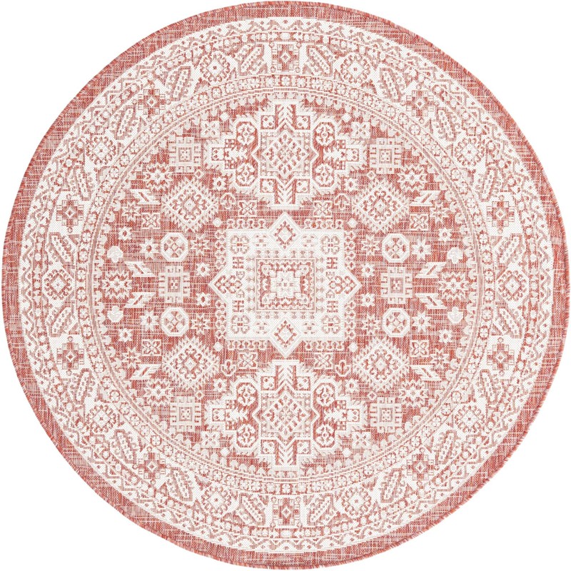 5' 3 x 5' 3 Bellamy · Tribal medallion Outdoor Rug, rust and ivory