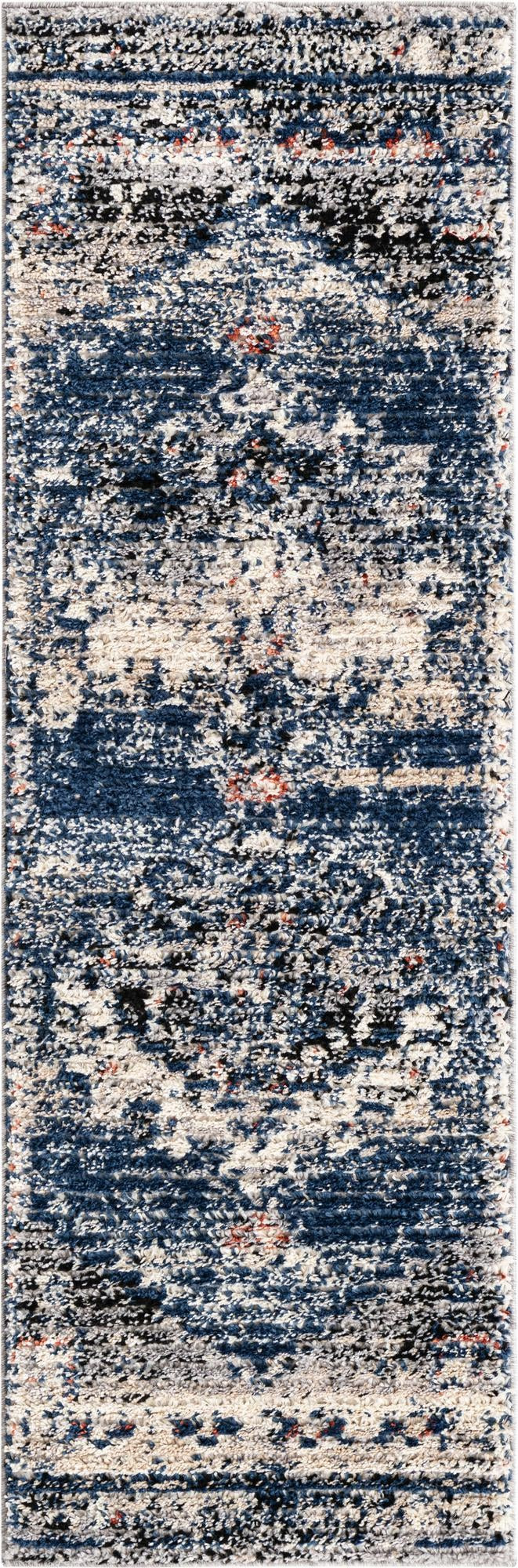 2' x 6' Burton · Distressed medallion rug, blue and beige
