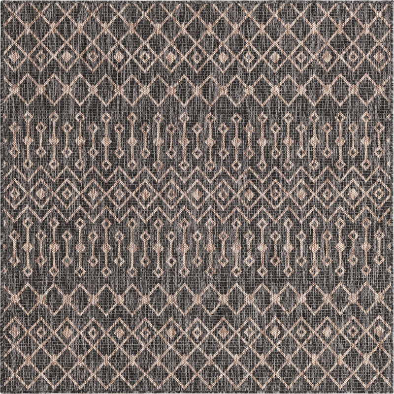 5' 3 x 5' 3 Kearney · Geometric diamond Outdoor Rug, charcoal and natural