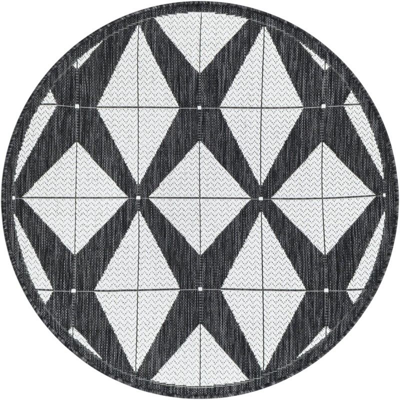 3' x 3' Whyte · Diamond Outdoor Rug, black and white