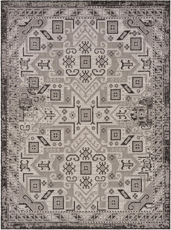 5' 3 x 7' Estuary · Border Outdoor Rug, charcoal gray