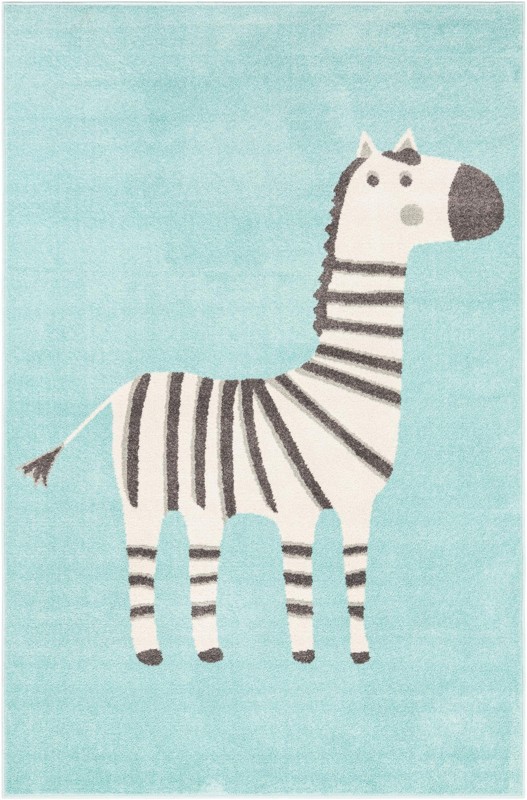 5' 3 x 8' Ireton · Zebra rug, teal and ivory