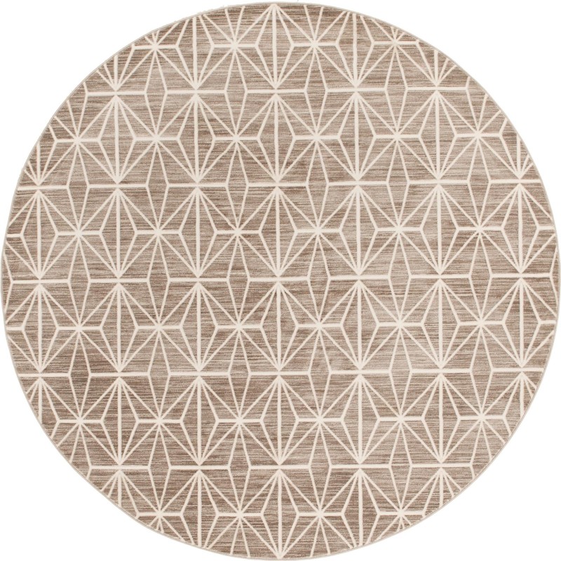 8' x 8' Deerbrush · Geometric lattice rug, brown and ivory