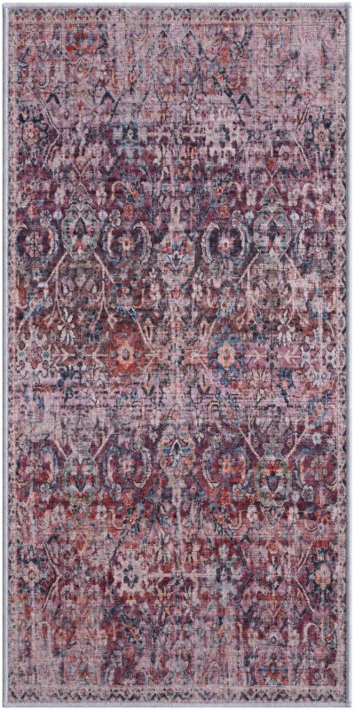2' x 4' Hollow · Distressed medallion rug, pink and ivory