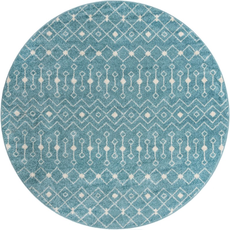 7' 10 x 7' 10 Boswell · Geometric trellis rug, aqua and ivory