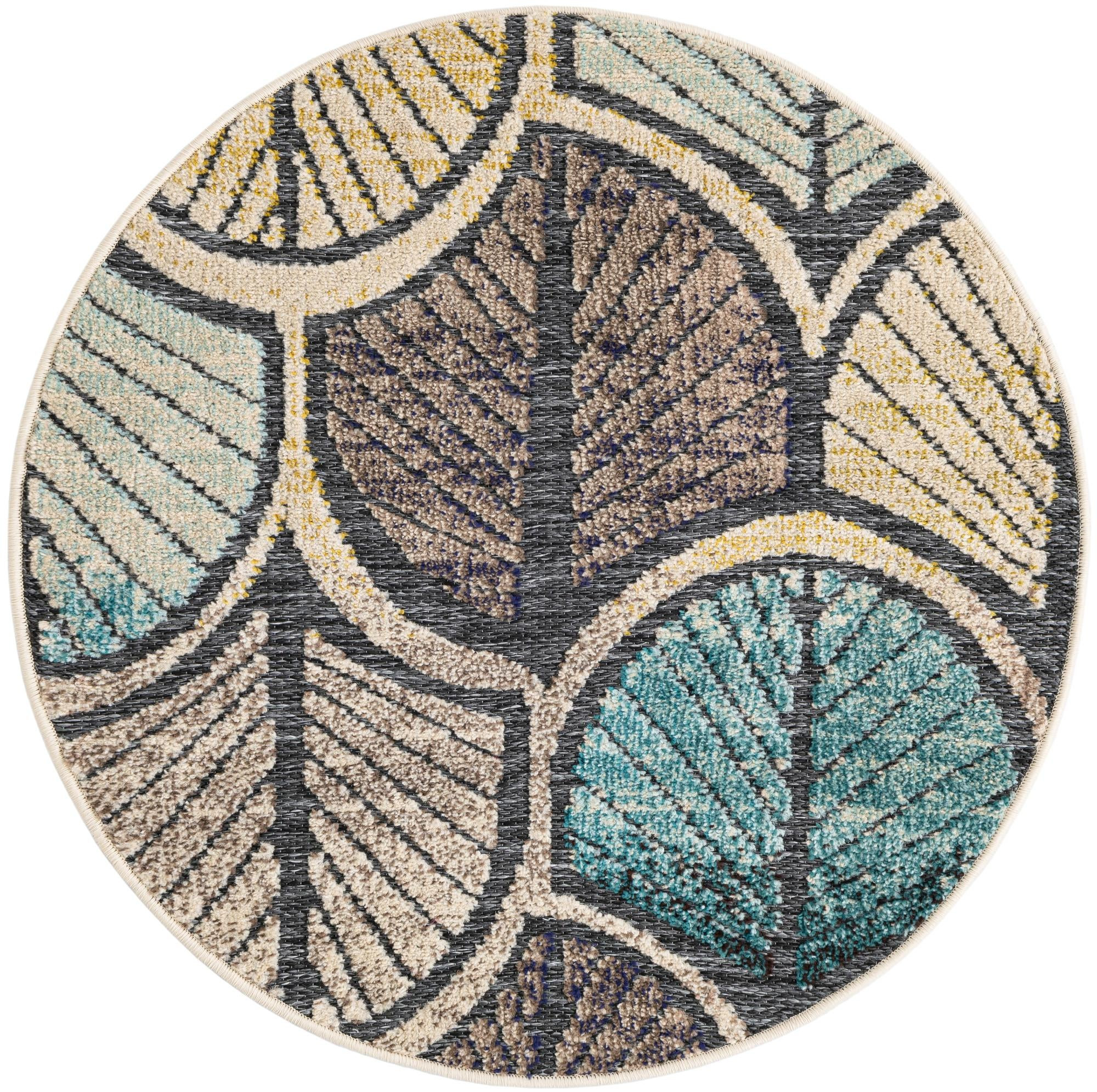 3' x 3' Brice · Floral / botanical Outdoor Rug, gray blue ivory