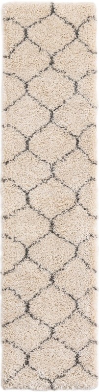 2' x 8' Jameson · Diamond trellis Shag Rug, ivory and gray