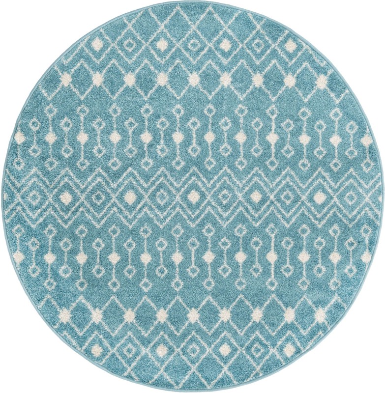5' 3 x 5' 3 Boswell · Geometric trellis rug, aqua and ivory