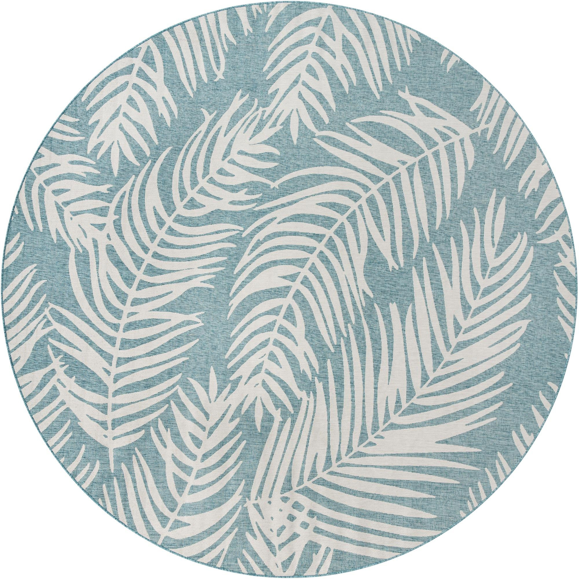 13' x 13' Moody · Floral / botanical Outdoor Rug, aqua