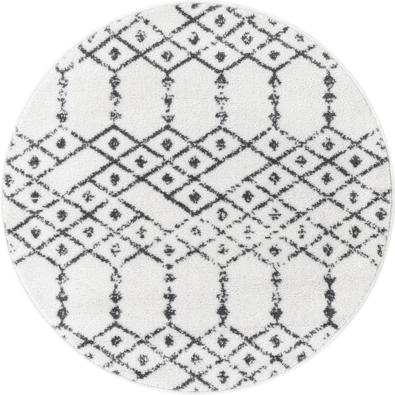 3' x 3' Newcomb · Geometric lattice rug, ivory and charcoal