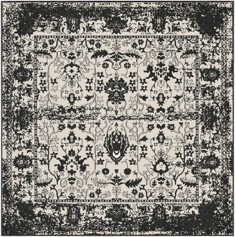 7' 10 x 7' 10 Sandys · Distressed traditional Washable Rug, black and white