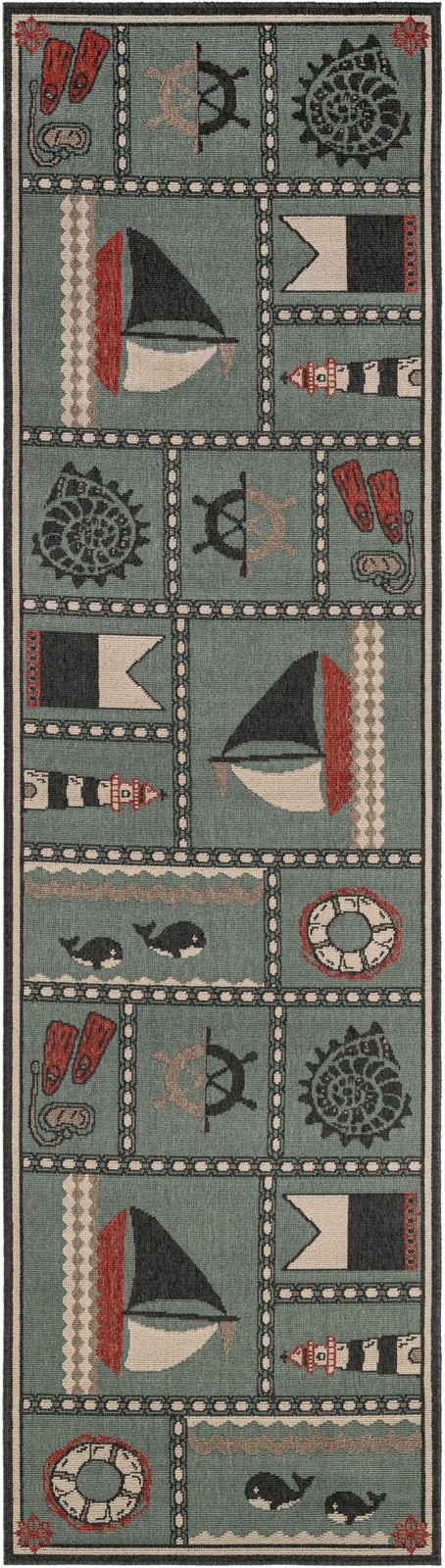 2' 7 x 10' Della · Border Outdoor Rug, blue