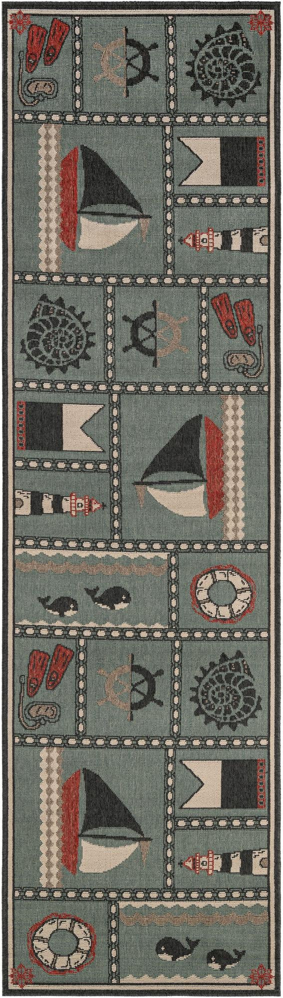 2' 7 x 10' Della · Border Outdoor Rug, blue