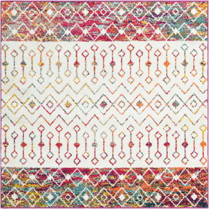 5' 3 x 5' 3 Vernon · Geometric tribal rug, ivory multi