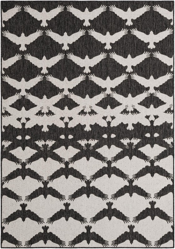 Wayland · Bird tessellation Outdoor Rug, black and white