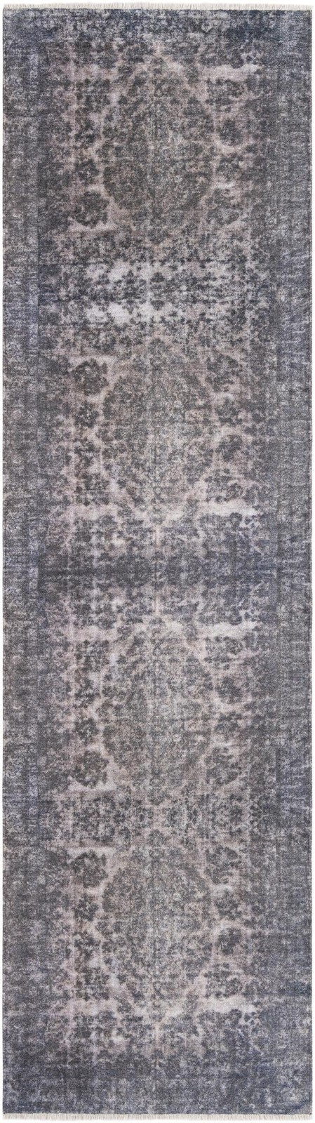 3' 3 x 11' 10 Tooley · Border rug, gray and blue