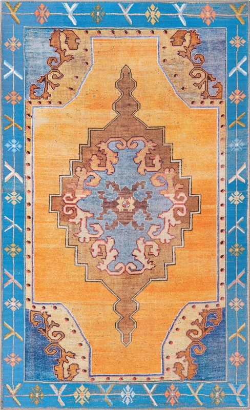 Sanderson · Medallion Washable Rug, orange and blue