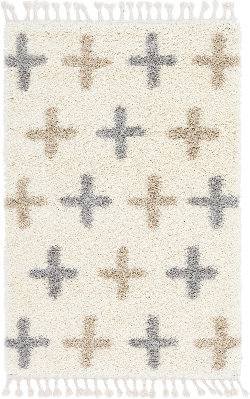 4' x 6' Porteous · Cross Shag Rug, ivory, beige and gray